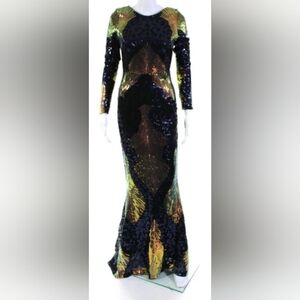 Stunning Long Sleeve Sequin Dress in Black and Gold